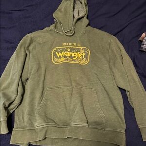 Wrangler Olive Green Hoodie with Yellow Logo